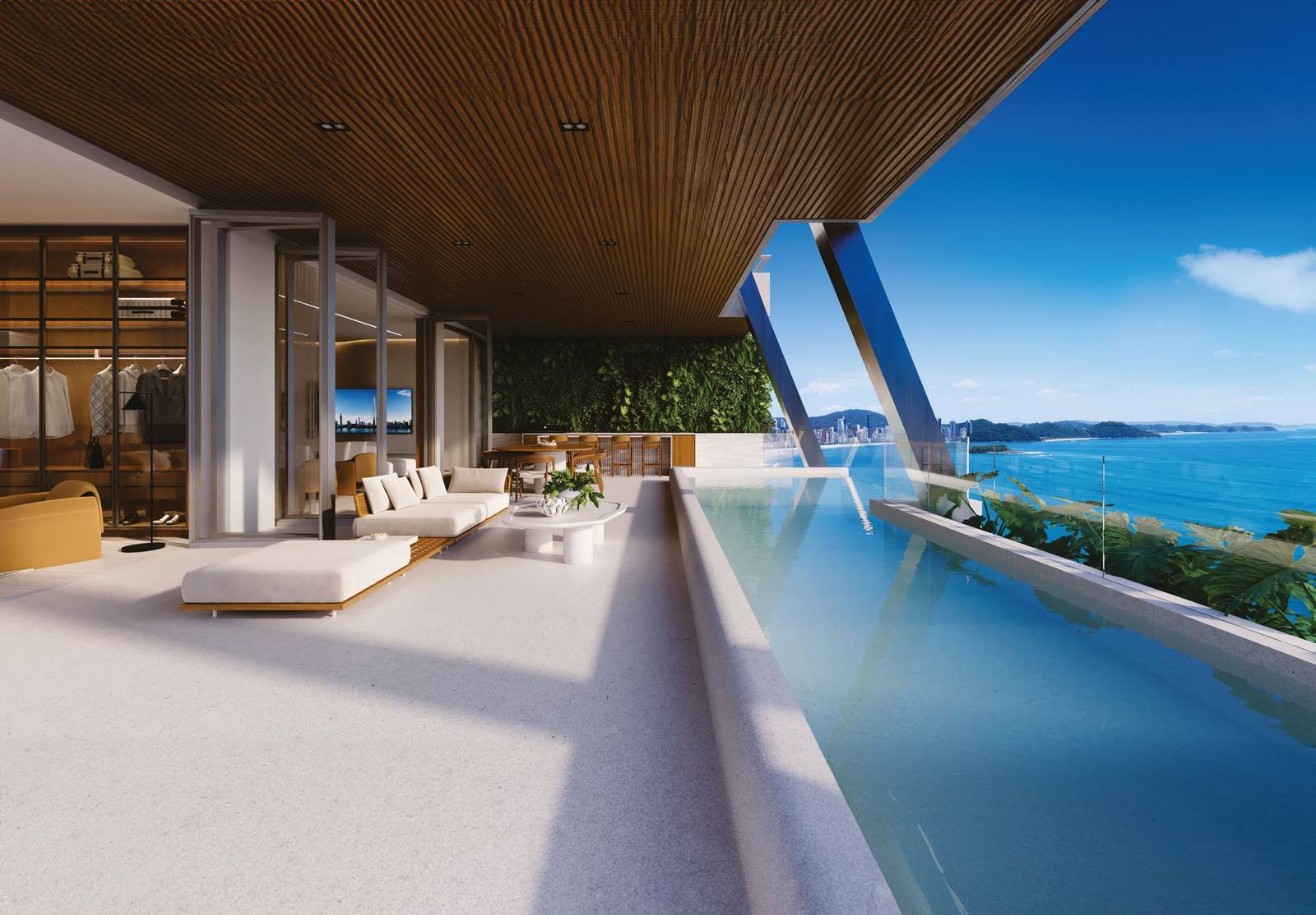 Terraza con piscina de borde infinito